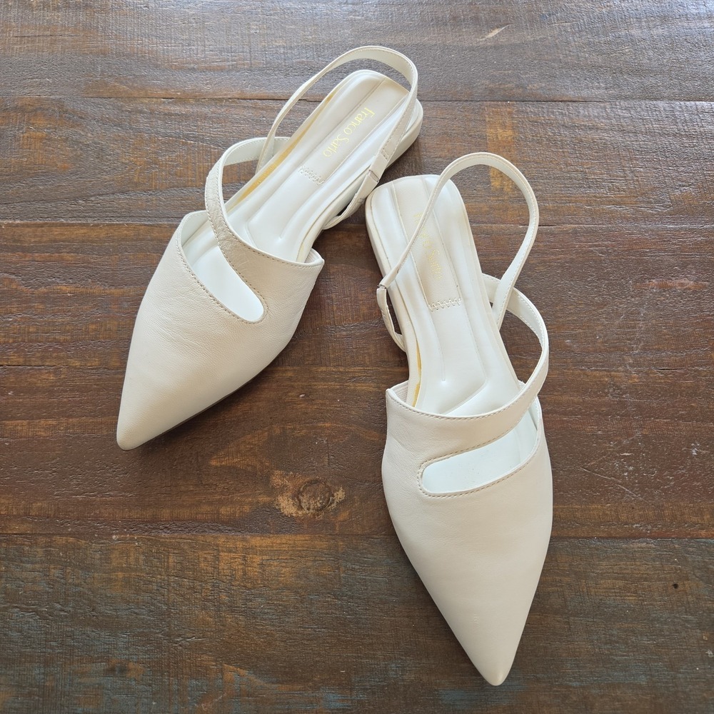 Franco Sarto Slingback Flats 6M Minimalist Wedding Workwear White Pointed Toe